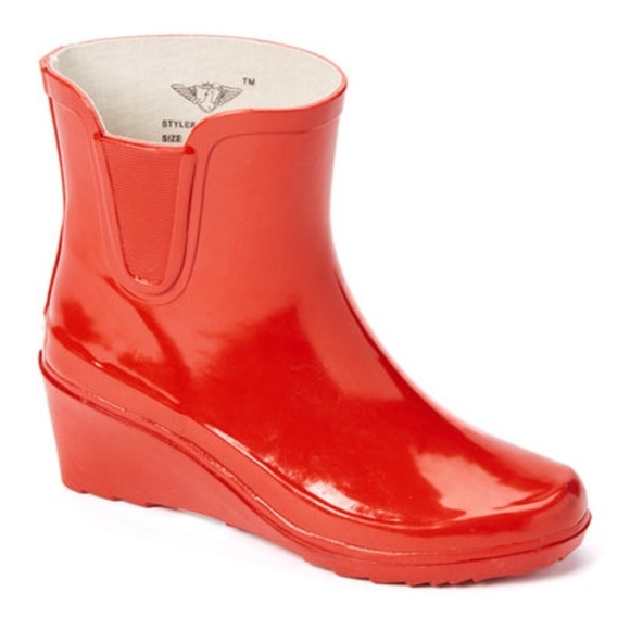 Women's Rainboots, Ankle Wedge Rubber Rain Boots, RB-5102, Red - Picture 1 of 5